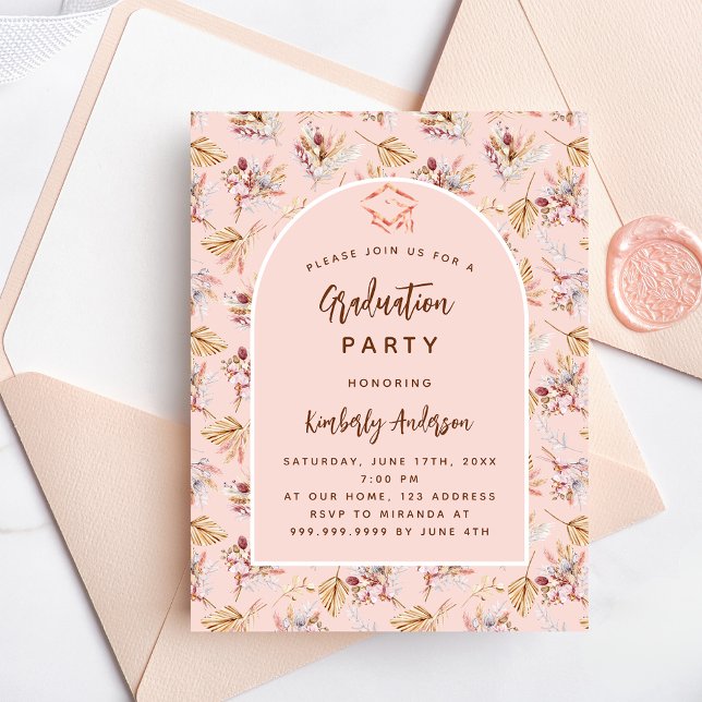 Pampas rose budget graduation party invitation flyer (Creator Uploaded)