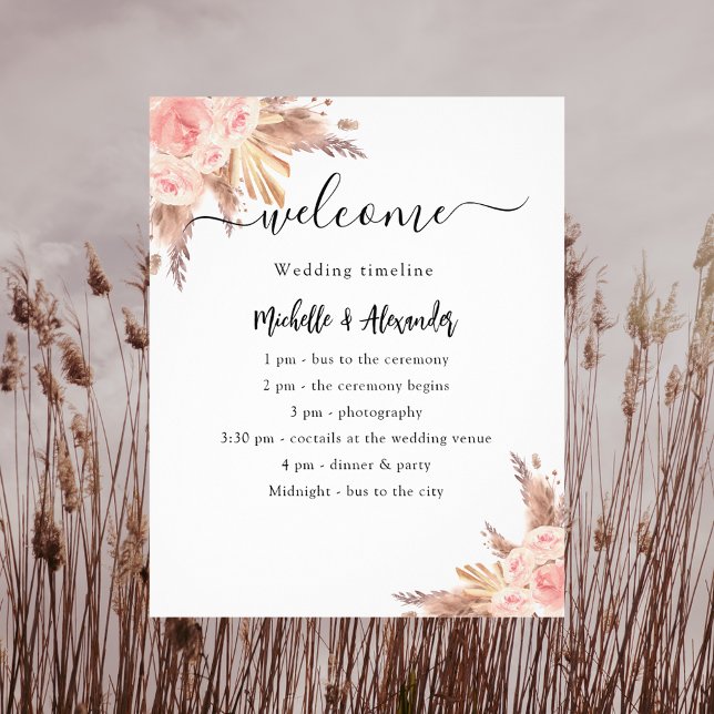 Pampas rose gold floral budget wedding program flyer (Creator Uploaded)