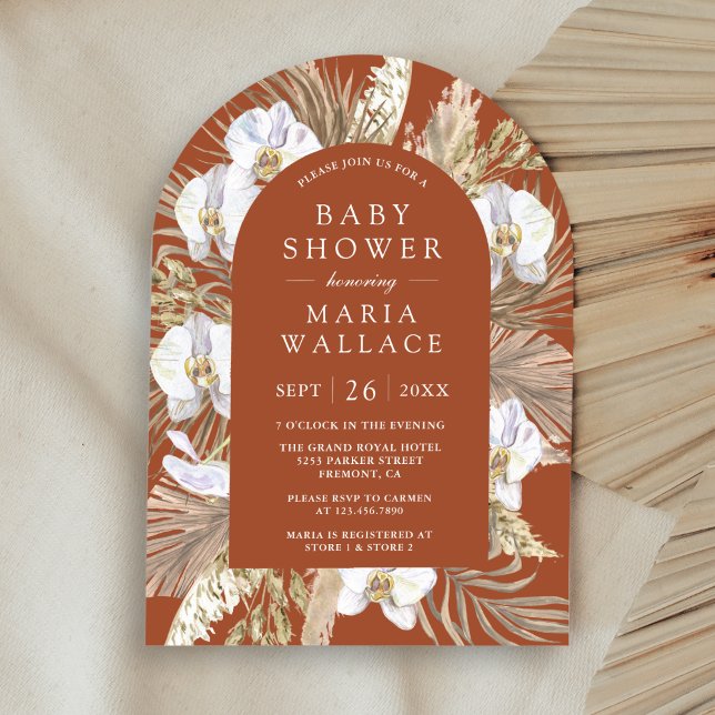 Pampas White Orchid Terracotta Arch Baby Shower Invitation (Creator Uploaded)