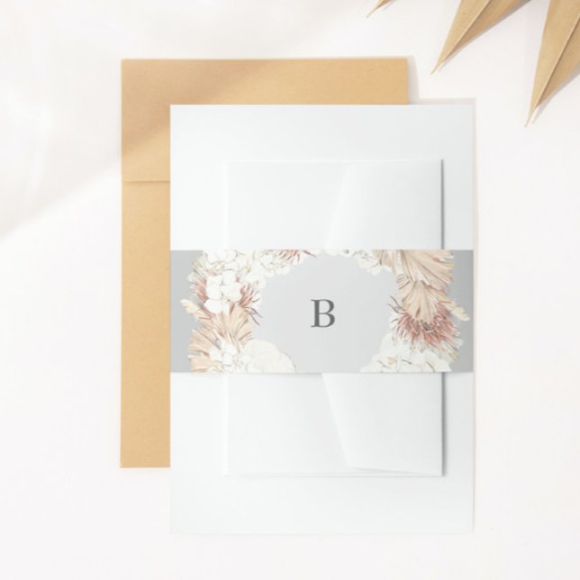 Pampas Wreath Grey Elegant Ultimate Mod Monogram Invitation Belly Band (Creator Uploaded)