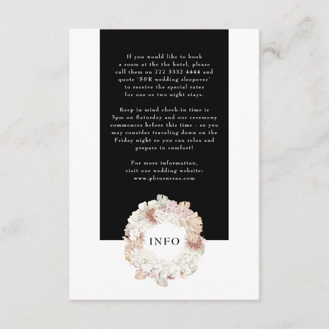 Pampas Wreath Modern White Elegant Monogram Simple Enclosure Card (Front)