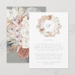 Pampas Wreath Moss Sage Green Monogram Elegant RSVP Card