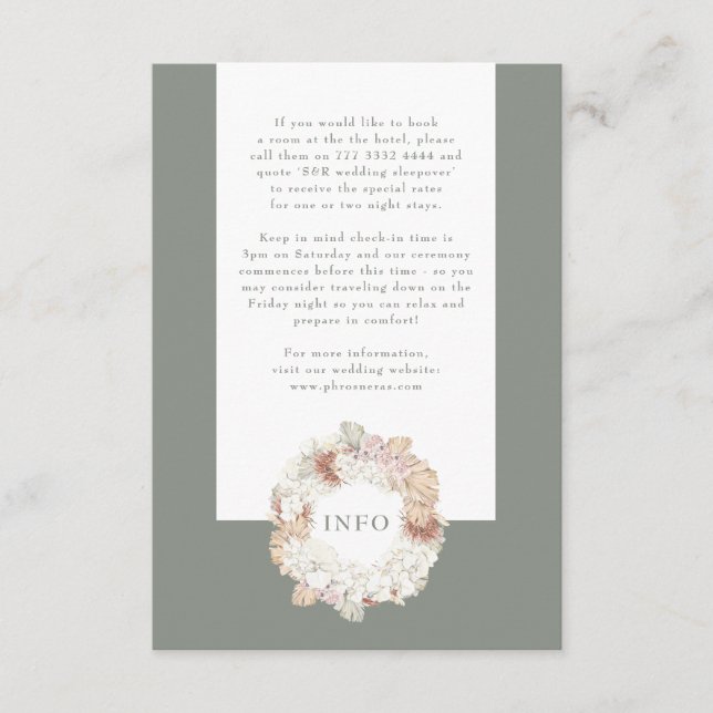 Pampas Wreath Moss Sage Green Monogram Simple Enclosure Card (Front)