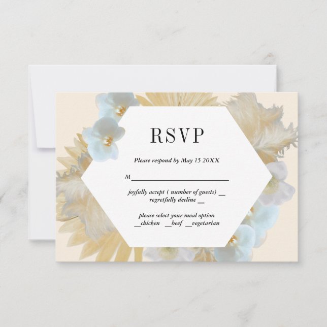 Pampass grass and Orchids Wedding RSVP Card (Front)