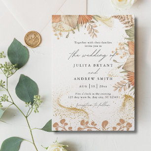 Pampass grass boho theme wedding invitation