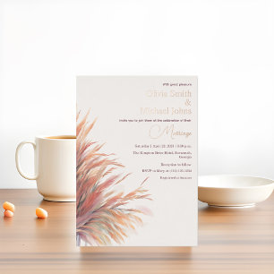 Pampass grass Terracotta Pink Wedding Invitation