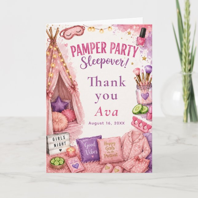 Pamper Party Sleepover Thank You Card (Front)
