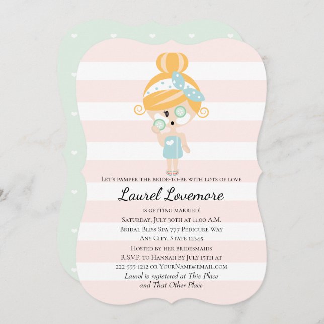 Pamper the Bride Shower Invitations Spa Day Blonde (Front/Back)