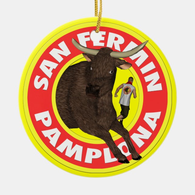 Pamplona - San Fermin  Add Your Pic to Back  Ceramic Tree Decoration (Front)