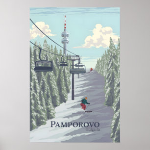 Pamporovo Bulgaria Ski Resort Travel Poster