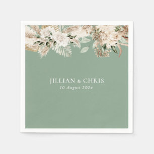 pamps grass sage green floral wedding napkin