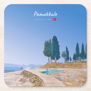 Pamukkale, Turkey -  Thermal Pools Square Paper Coaster