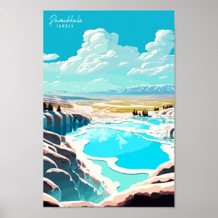 Pamukkale Turkey Travel Art Vintage Illustration  Poster