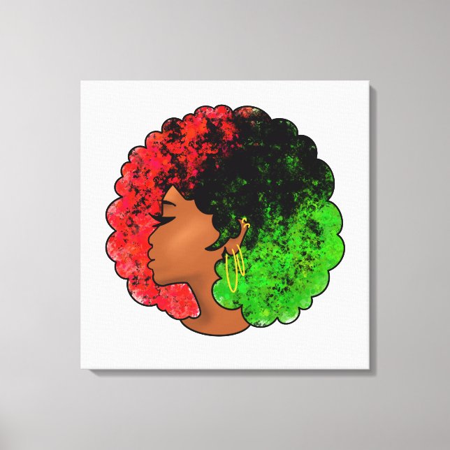Pan African black girl woman red green pride afro  Canvas Print (Front)