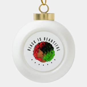 Pan African black girl woman red green pride afro Ceramic Ball Christmas Ornament