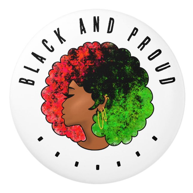 Pan African black girl woman red green pride afro  Ceramic Knob (Front)