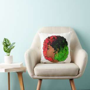 Pan African black girl woman red green pride afro Cushion