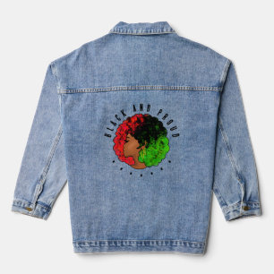 Pan African black girl woman red green pride afro  Denim Jacket