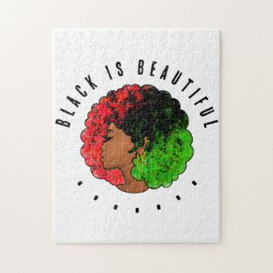 Pan African black girl woman red green pride afro Jigsaw Puzzle