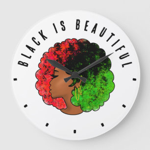 Pan African black girl woman red green pride afro  Large Clock