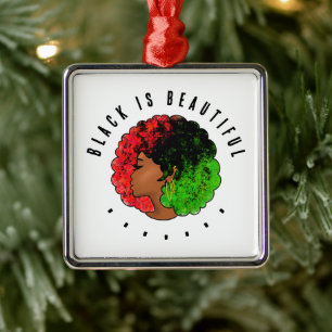 Pan African black girl woman red green pride afro Metal Tree Decoration