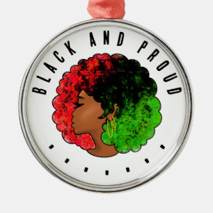 Pan African black girl woman red green pride afro Metal Tree Decoration