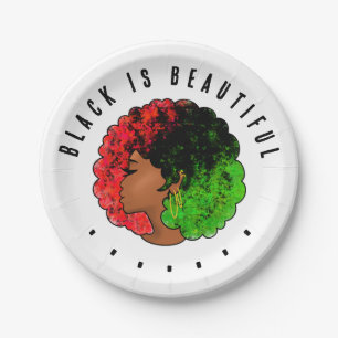 Pan African black girl woman red green pride afro Paper Plate