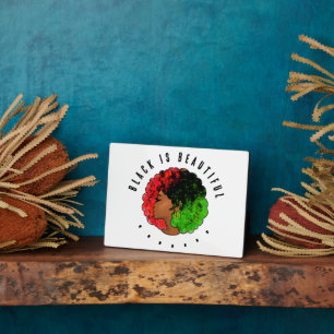 Pan African black girl woman red green pride afro Plaque