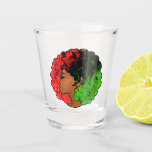 Pan African black girl woman red green pride afro Shot Glass