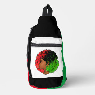 Pan African black girl woman red green pride afro Sling Bag