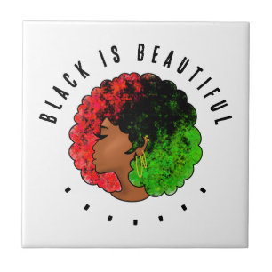 Pan African black girl woman red green pride afro Tile
