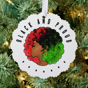 Pan African black girl woman red green pride afro  Tree Decoration Card
