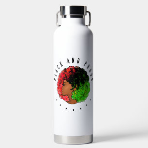 Pan African black girl woman red green pride afro Water Bottle