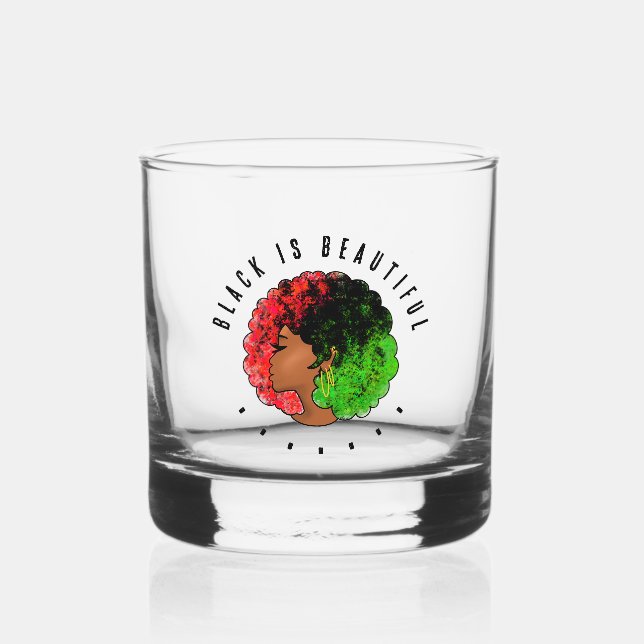 Pan African black girl woman red green pride afro  Whiskey Glass (Front)