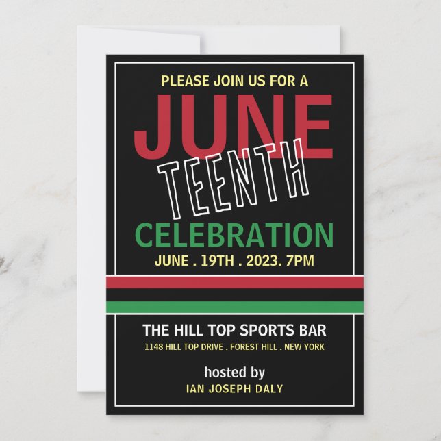 Pan-African flag Design, Juneteenth Celebration Invitation (Front)
