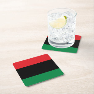 Pan African Flag, Happy Kwanzaa Square Paper Coaster