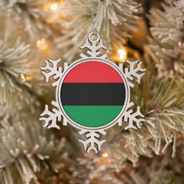 Pan-African UNIA Kwanzaa flag Snowflake Pewter Christmas Ornament (Tree)