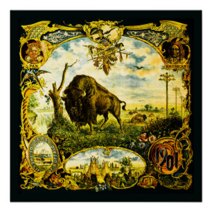 Pan Am Expo with Bison and Native American Motifs Poster