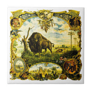 Pan Am Expo with Bison and Native American Motifs Tile