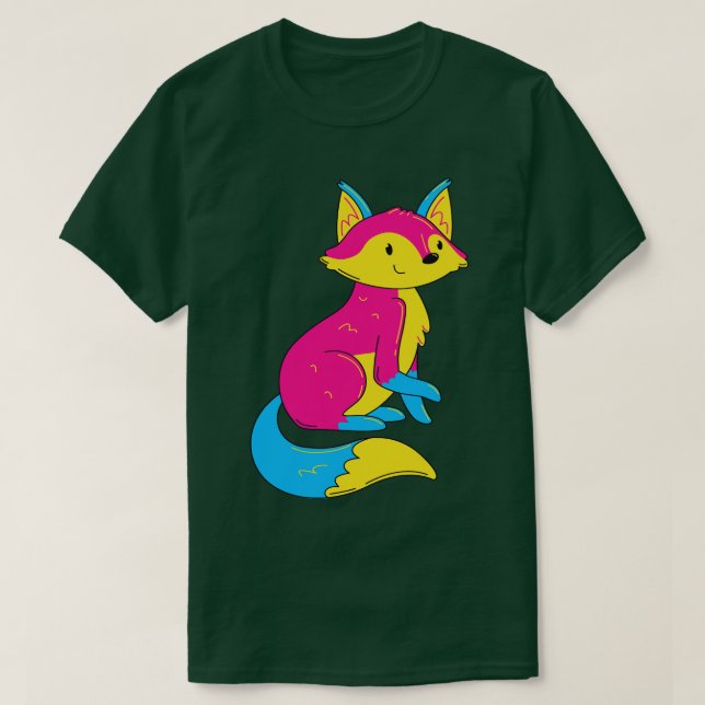 Pan Flag Colours Fox Pride Pansexual I T-Shirt (Design Front)