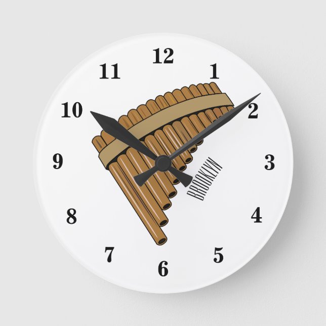 Pan flute / panpipes cartoon illustration round clock (Front)