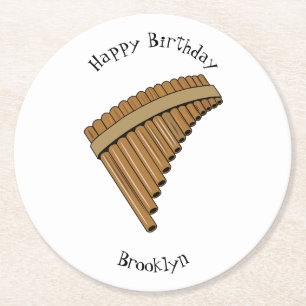 Pan flute / panpipes cartoon illustration round paper coaster