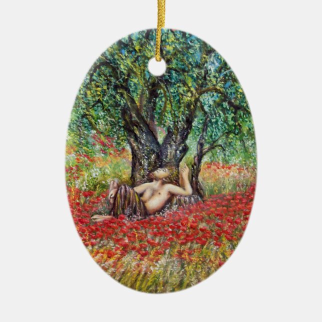 PAN, OLIVE TREE AND POPPY FIELDS CERAMIC TREE DECORATION (Front)