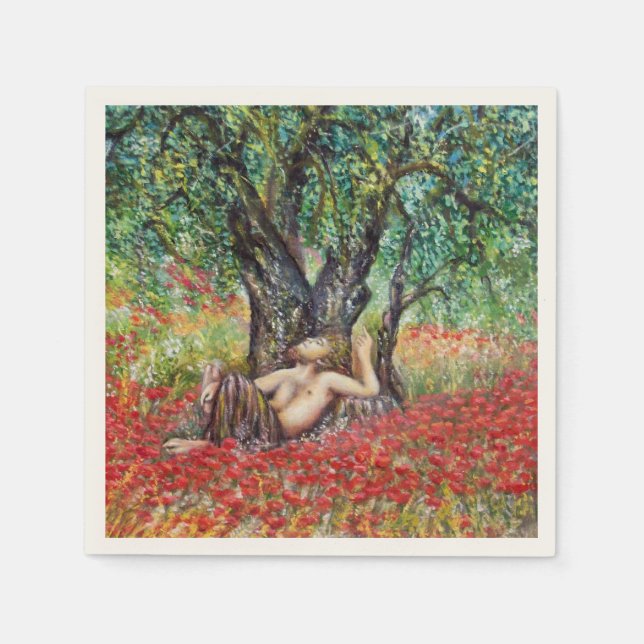 PAN, OLIVE TREE AND POPPY FIELDS NAPKIN (Front)