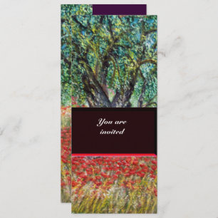 PAN, OLIVE TREE AND POPPY FIELDS,purple Invitation