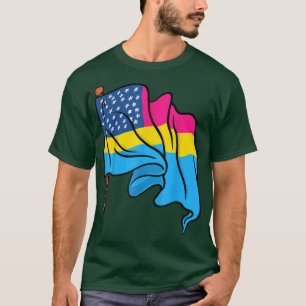 Pan Pride Month US Flag Panseual Flag Queer LGBTQ T-Shirt