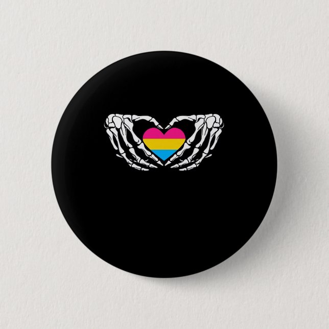 Pan Pride Skeleton Halloween Pan Goth Heart 6 Cm Round Badge (Front)