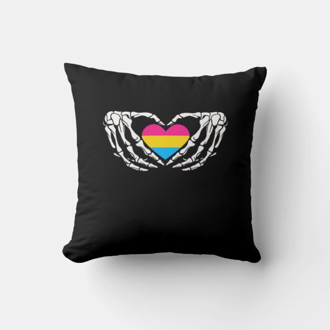 Pan Pride Skeleton Halloween Pan Goth Heart Cushion (Front)