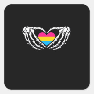 Pan Pride Skeleton Halloween Pan Goth Heart Square Sticker