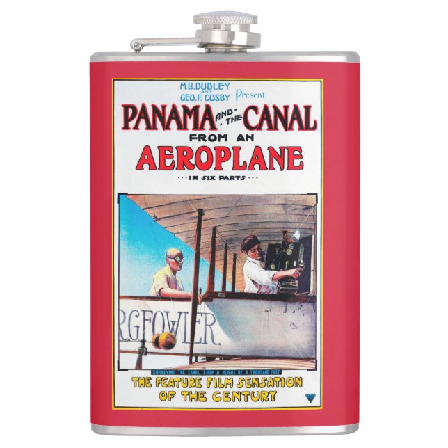 Panama and the Canal Aeroplane Movie Promo Poste Hip Flask (Front)